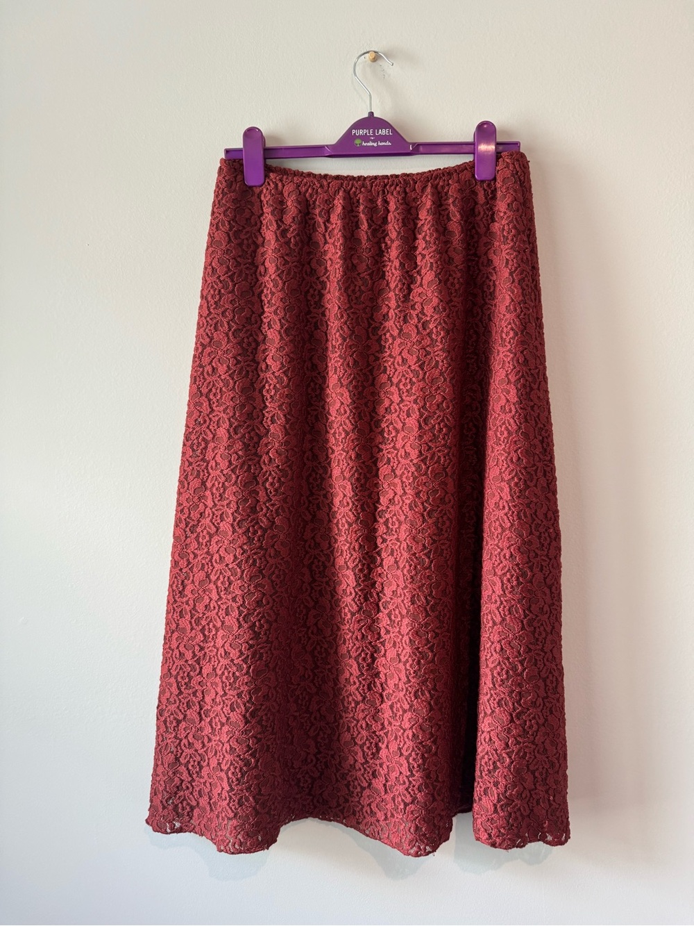 Red Lace Midi Skirt Medium